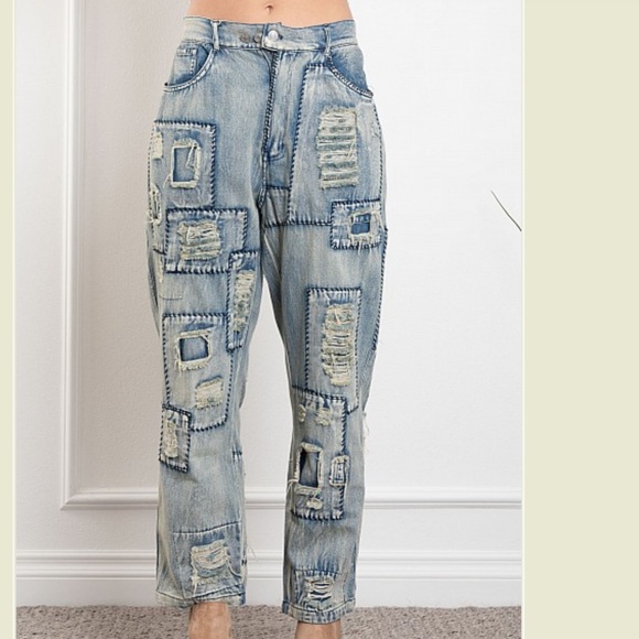 Blue Velvet “ Abigail “ Blue Velvet Distressed Patchwork Pants Jeans SR26 - Picture 1 of 7